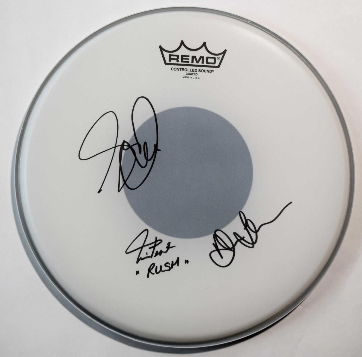 Neil peart signed drum on sale head