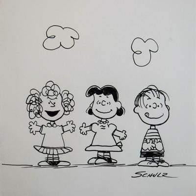 Peanuts Charles Schulz signed cartoon sketch