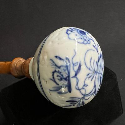 Antique Blue Onion Glazed Porcelain Sock Darner or Pestle