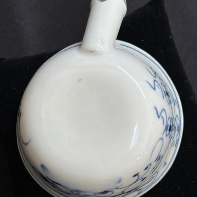 Antique Blue Onion Ladle with Wooden Handle