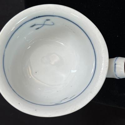 Antique Blue Onion Ladle with Wooden Handle