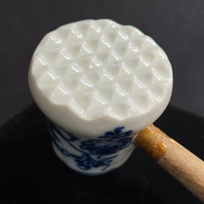 Antique Blue Onion Porcelain Tenderizer Wood Handle