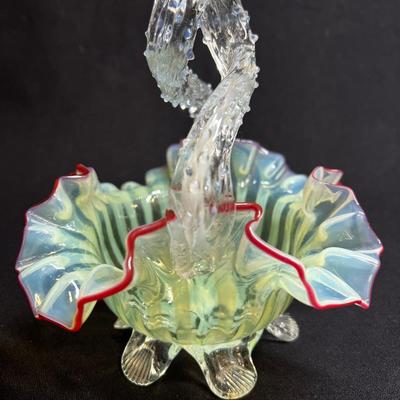 Incredible Clambroth Frilled Edge Glass Basket with Thorn Handle