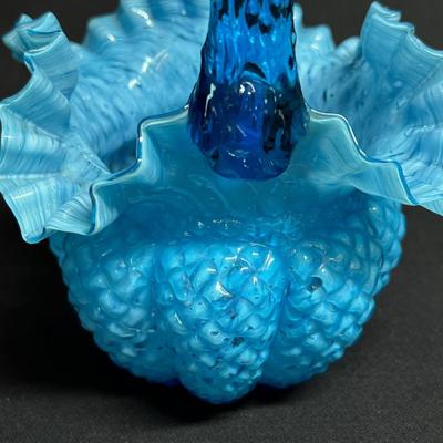 Antique Glass Basket Frilled Edge Fluted Puff Applied Thorn Handle