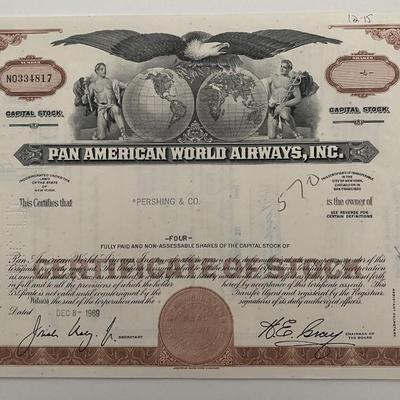 Pan American World Airways, INC Four Shares Certificate of Stock