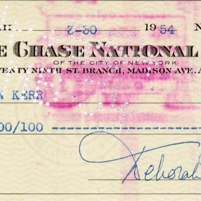 Deborah Kerr Barkley signed check 