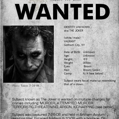 Batman The Dark Knight Joker Wanted Poster Print