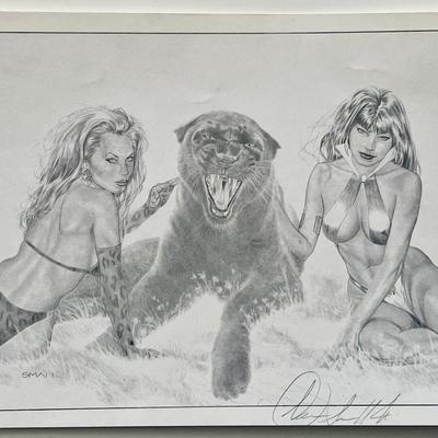 Women and Panther signed artwork