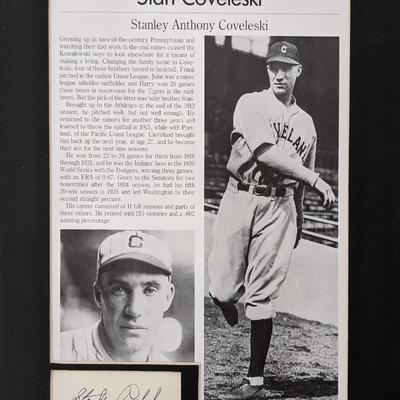 Stan Coveleski original signature and newspaper clipping
