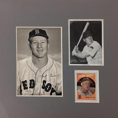 Jackie Jensen Red Sox Triple Hand Signed Photo & Baseball Card Display