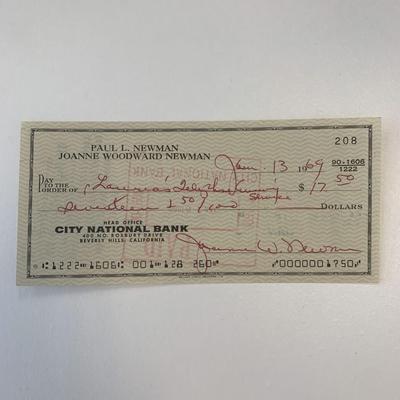 Joanne Woodward Newman signed check
