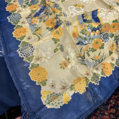 Antique Chinese Silk Coverlet or Small Table Cloth 