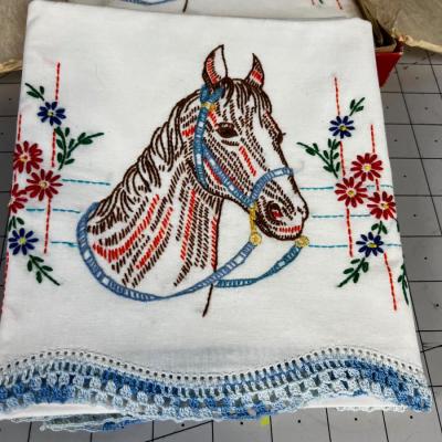 Hand Embroidered Horse Pillowcases in Original Gift Box Std. Size