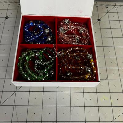 Gift Box with 4 Glass Bead: Pink, Blue, Amber, Green 