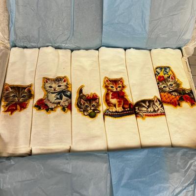 Kitten Applique Tea Towels made by MOTHER Dated 1964 