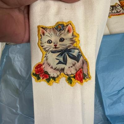 Kitten Applique Tea Towels made by MOTHER Dated 1964 