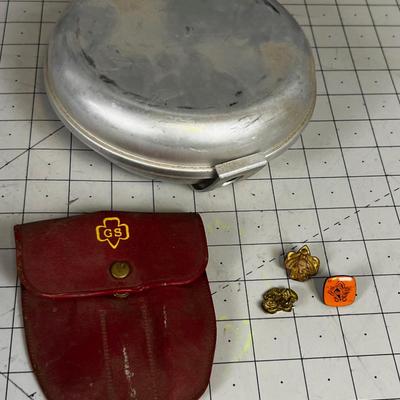 Girl Scout LOT: Mess Kit, 3 Pins and Cutlery Set