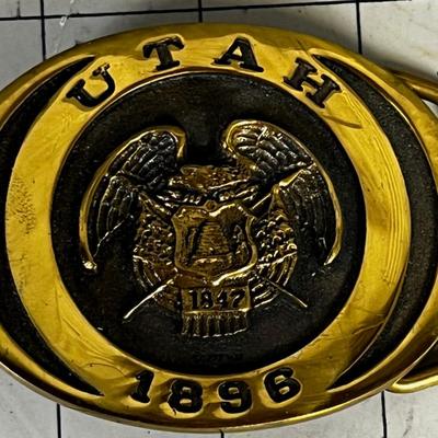 UTAH Brass Buckle from First Security Bank 1896 Date 