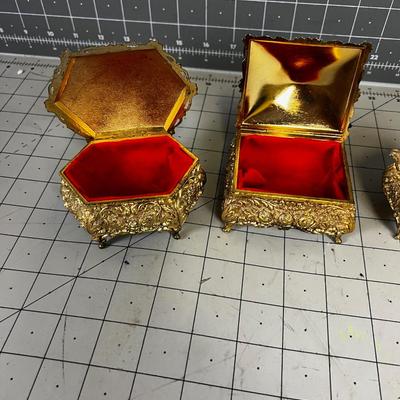 3 Jewelry Boxes 1960's Era (Gold Tone metal) 