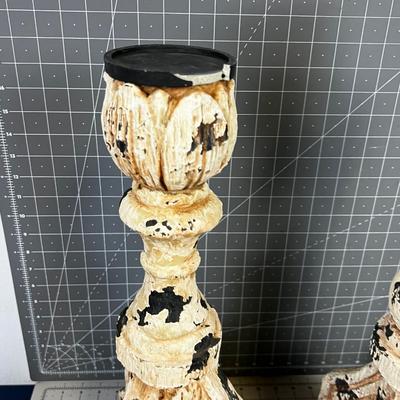 Large Rustic Resin Candle Stick. 