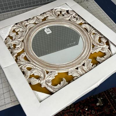 Round Wall Mirror with Decorative Wood Frame NEW 