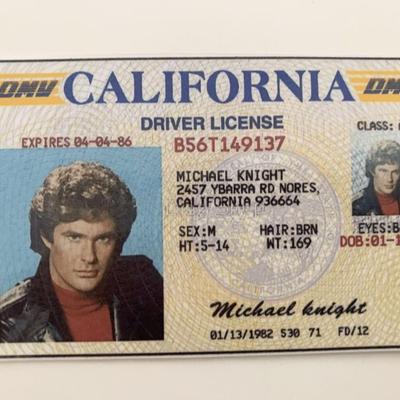 Knight Rider David Hasselhoff / Michael Knight Driver's License Prop