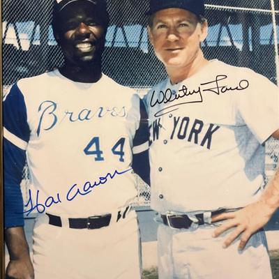 Hank Aaron/ Whitey Ford signed photo. SCM authenticated