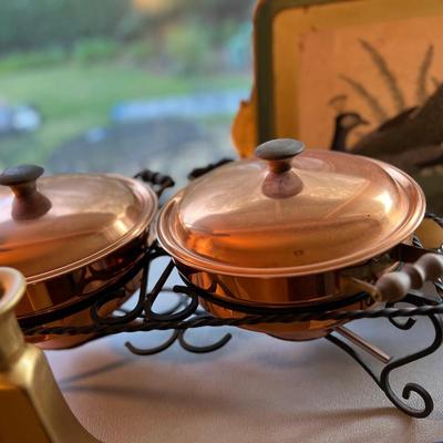 Copper Fondue, vintage ceramics, Peacock tray