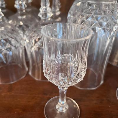 Set of vintage cut crystal drinking goblets, sherry glasses, water and wine