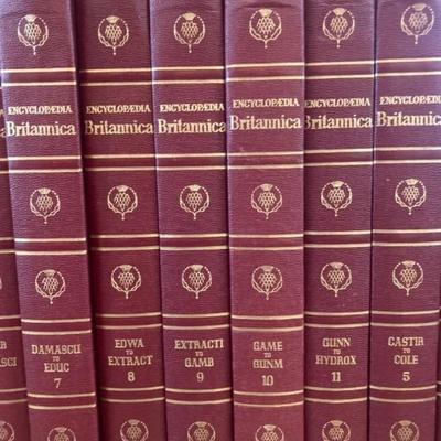 Bookcase with vintage Britannica Encyclopedias