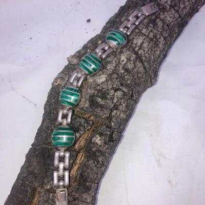 Sterling and possibly malachite bracelet