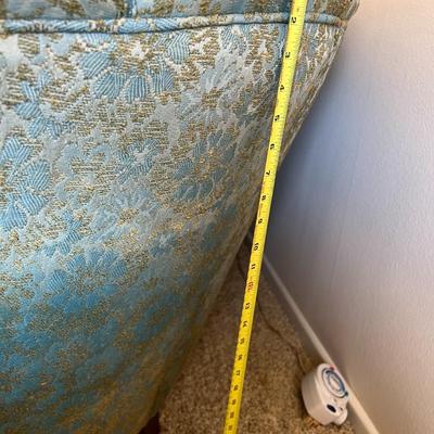 Vintage Scalloped Back Hollywood Retro Style Green & Blue Floral Upholstered Couch & Chair Set