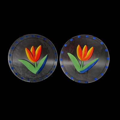 Two Hand-Painted Tulip Platter Plates