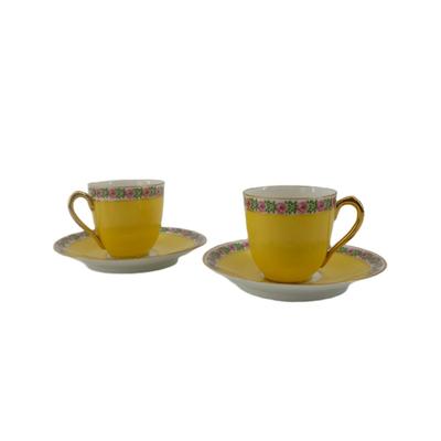 Antique Yellow Rose Designed Cups and Saucers