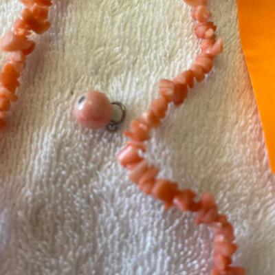 Pink Coral Boulder necklace w/ ball pendant