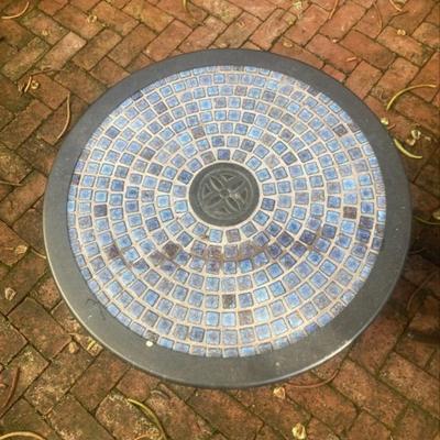 Pair of metal patio chairs with table