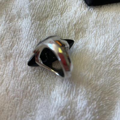 Guess Jeans Double G onyx sterling silver ring