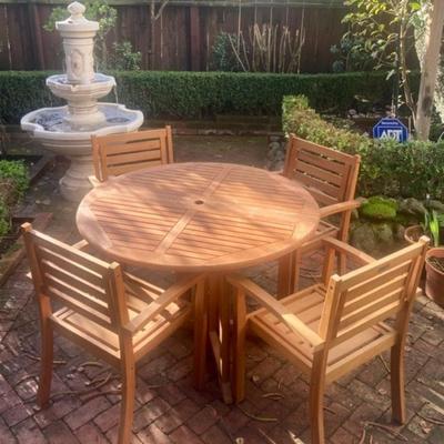 Wood patio dining set with umbrella