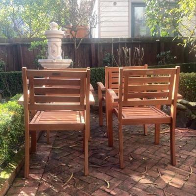 Wood patio dining set with umbrella