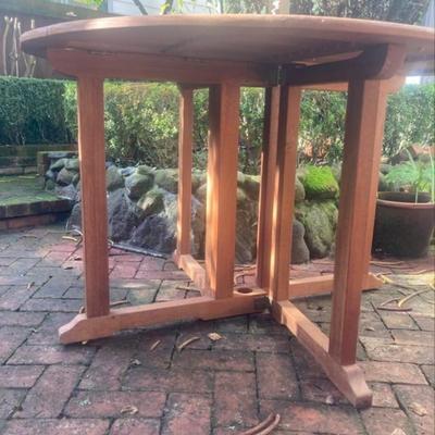 Wood patio dining set with umbrella