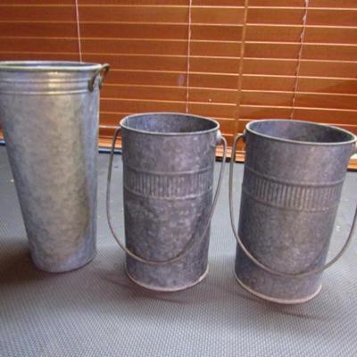 Collection of Decorative Galvanized Metal Buckets (G)