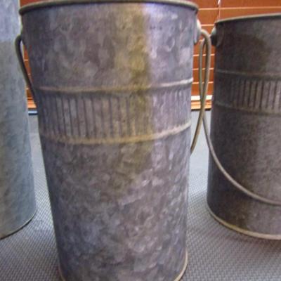 Collection of Decorative Galvanized Metal Buckets (G)