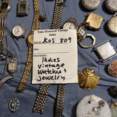 Vintage Ladies watches, pendant clocks, earrings