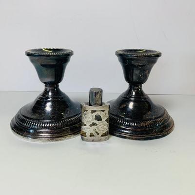 Lot 223R: Weighted Sterling Candlesticks & Hecho Mexico Sterling Perfume