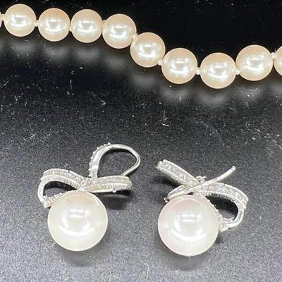 Fashion jewelry 3 strands of faux  pearls  faux pearl and rhinestone earrings
