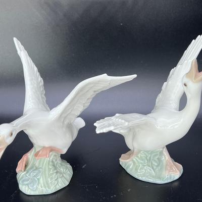 (2) Lladro Flying Honking Geese