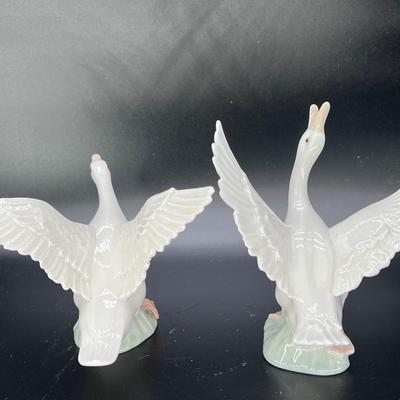 (2) Lladro Flying Honking Geese