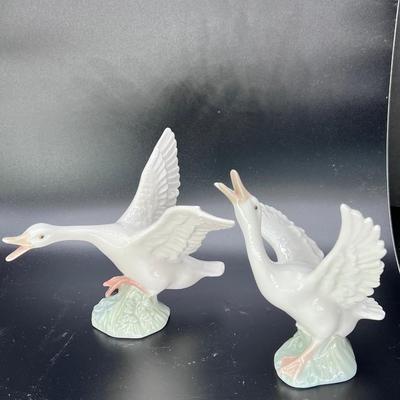 (2) Lladro Flying Honking Geese