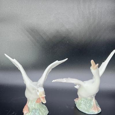 (2) Lladro Flying Honking Geese