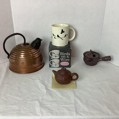 752 Vintage Revere Copper Tea Kettle with Birds on a wire Mug, Japanese Green Tea Pot